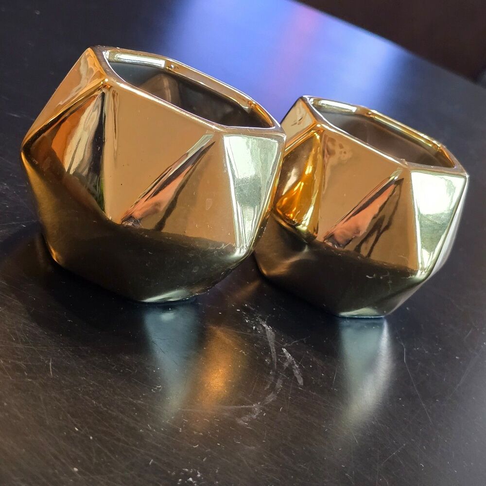 2 Geometric vase planter ceramic shiny gold home decor hobby lobby